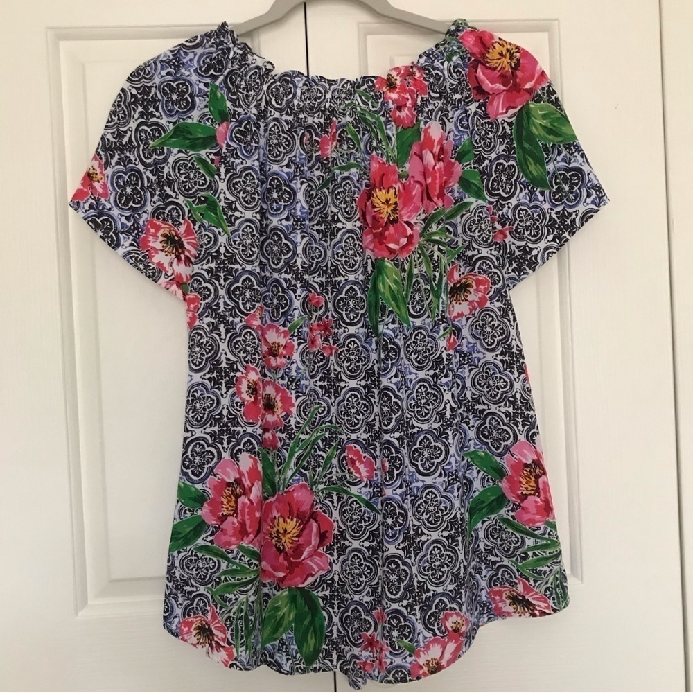 Talbots Floral Tile On/Off Shoulder Short Sleeve Resort Blouse Top NWOT S - Picture 4 of 12